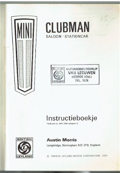 Mini Clubman (saloon - stationcar) instructieboekje 1974 - 2