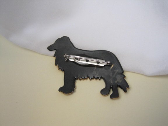 Broche porseleinen hond (collie) zwart grijs en verguld randje 6.8x4.9 cm - Afbeelding 3
