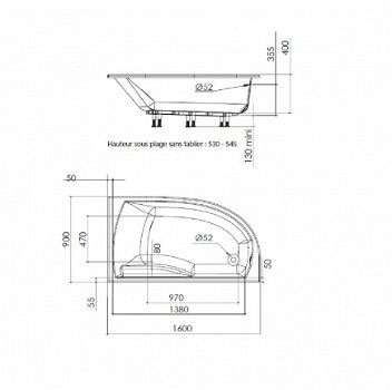 Sanifun Allibert Diva R inbouw ligbad 1600 x 900 x 400 B - 2