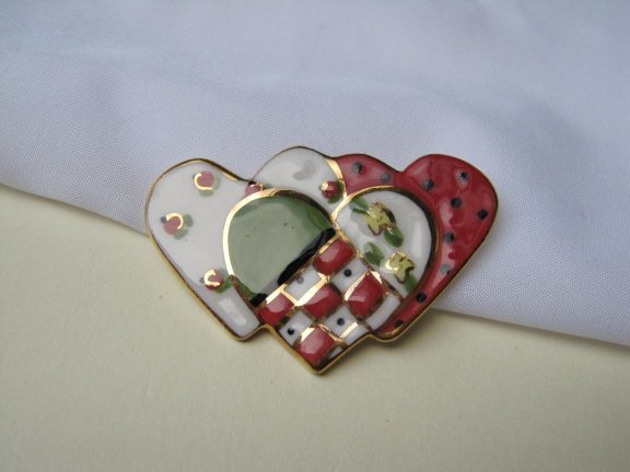 Broche keramiek porseleinen drie x hart 5.5x3.5 cm - Afbeelding 2