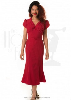 The House of Foxy, So Foxy retro wiggle dress in red. Strakke rode vintage jurk.
