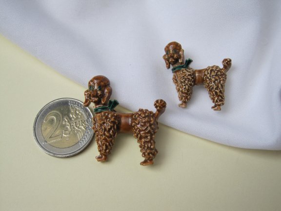 Broche bruine emaille poedel hondjes 3.3x2.9 / 3.4x3.3 cm - Afbeelding 3