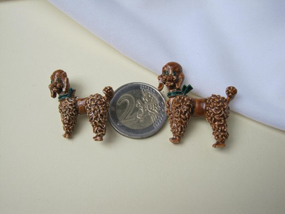 Broche bruine emaille poedel hondjes 3.3x2.9 / 3.4x3.3 cm - Afbeelding 4