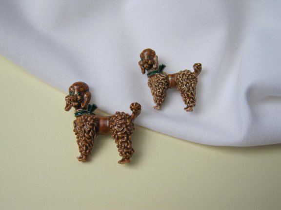 Broche bruine emaille poedel hondjes 3.3x2.9 / 3.4x3.3 cm - Afbeelding 6