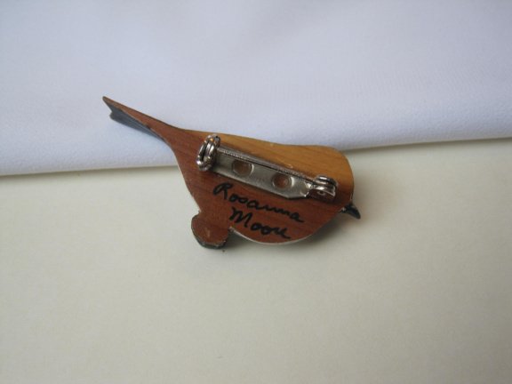Broche houten mus/mees vogel 4.1x2.1 cm. - Afbeelding 3