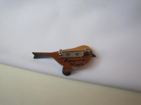 Broche houten mus/mees vogel 4.1x2.1 cm. - Afbeelding 4