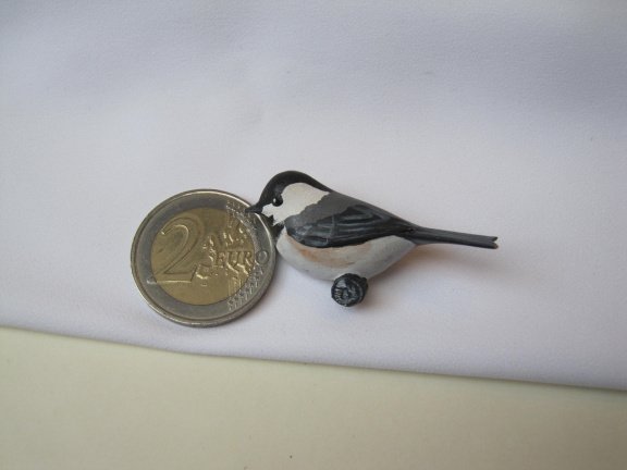 Broche houten mus/mees vogel 4.1x2.1 cm. - Afbeelding 7