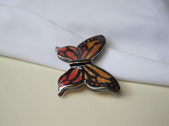 Broche keramiek porselein vlinder 6.2x4.6 cm - Afbeelding 3