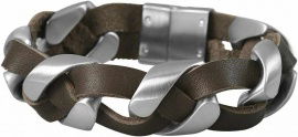 Mooie lederen armband met stainless steel 3150027 - 1