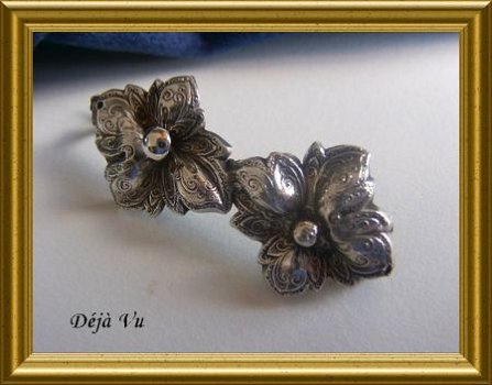 Oude zilveren broche : bloemen - 5