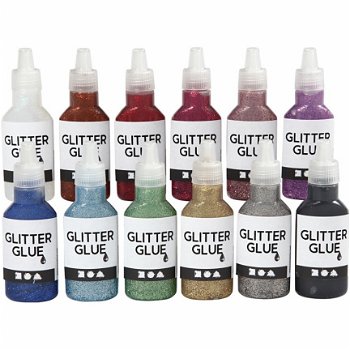 Glitter hobby lijm diverse kleuren set 12x25ml hobby knutselen - 1