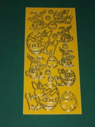 Stickervel --- PASEN --- Geen nummer --- PAASEIEREN en PAASHAASJES --- GEEL-ZILVER - nr. 1