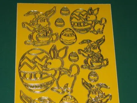 Stickervel --- PASEN --- Geen nummer --- PAASEIEREN en PAASHAASJES --- GEEL-ZILVER - Afbeelding 2