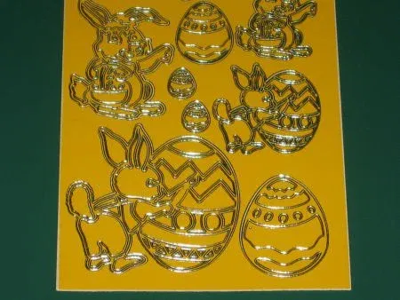 Stickervel --- PASEN --- Geen nummer --- PAASEIEREN en PAASHAASJES --- GEEL-ZILVER - Afbeelding 3