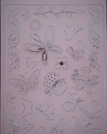 Stickervel --- DIEREN --- VLINDERS en BLOEMEN --- nr. 123604 --- ZALMROZE-ZILVER - Afbeelding 2
