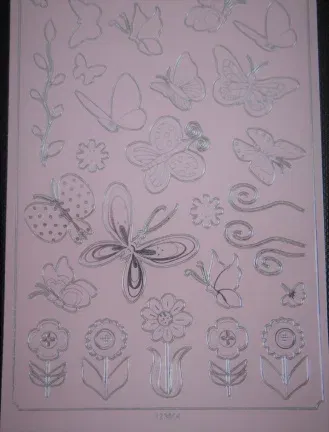 Stickervel --- DIEREN --- VLINDERS en BLOEMEN --- nr. 123604 --- ZALMROZE-ZILVER - Afbeelding 3