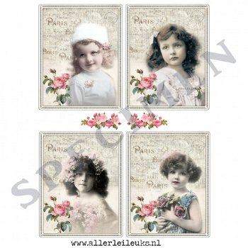 Knipvel vintage meisjes rozen A4 knipvellen hobby kaarten - 1