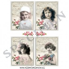 Knipvel vintage meisjes rozen A4 knipvellen hobby kaarten