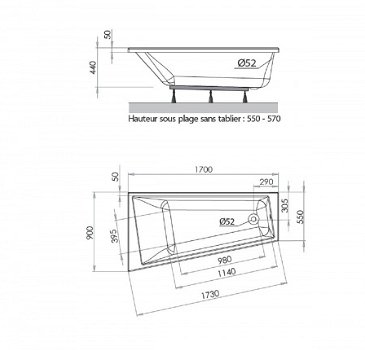 Sanifun Allibert Spacy Angle R inbouw ligbad 1700 x 900 x 440 - 2