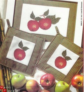 borduurpatroon 428 appelschilderijtje en pannenlappen - 1