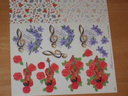 3D COMBI knipvel (A4) --- MIREILLE / E639 --- MUZIEK met BLOEMEN --- Met achtergrond - 3