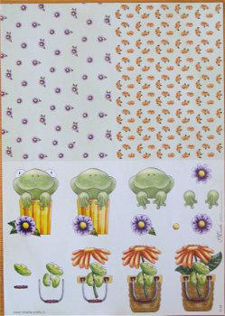 3D COMBI knipvel (A4) --- MIREILLE / E129 --- KIKKERS en BLOEMEN --- Met achtergrond - 1