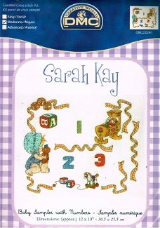 SARA KAY  BORDUURPAKKET " BABY SAMPLER WITH NUMBERS " BL232/61 , laatste