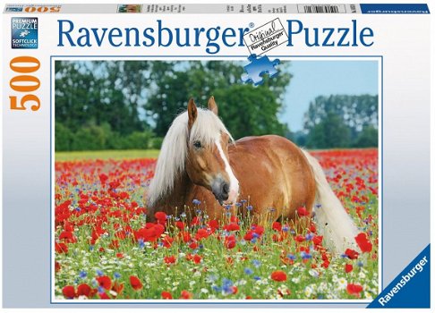 Ravensburger - Paard tussen de Klaprozen - 500 Stukjes Nieuw - 2
