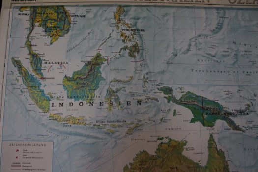 Schoolkaart van het werelddeel Australie met Oceanië en Indonesië.. - 2