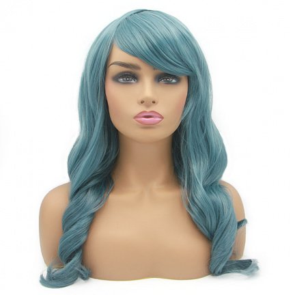 CARNAVAL PRUIK SMOKE BLUE LANG KRULLEND HAAR - nr. 1