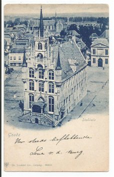 Oude ansichtkaart Gouda : stadhuis , kerk