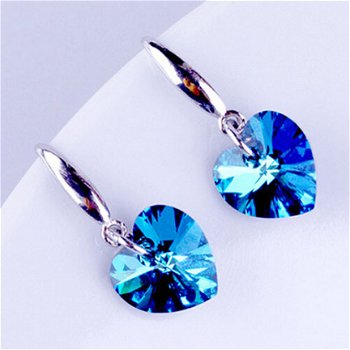 1001 oorbellen hart swarovski kristal blauw met zilver - 1
