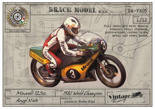 Brach Vintage Racing , high quality resin motorfiets bouwdozen in schaal 1 op 12 - 3