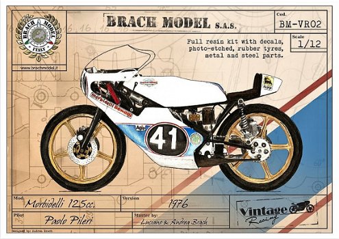 Brach Vintage Racing , high quality resin motorfiets bouwdozen in schaal 1 op 12 - 6