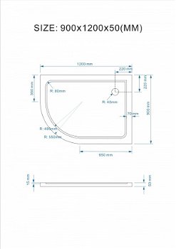 Sanifun douchebak Quadrant LOW R 1200 x 900 M - 2