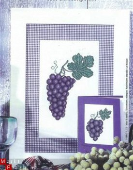 borduurpatroon 424 schilderijtje en kaart met druiven - 1