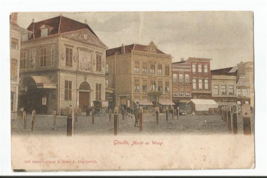 Oude ansichtkaart ; Gouda, Markt en Waag - 1