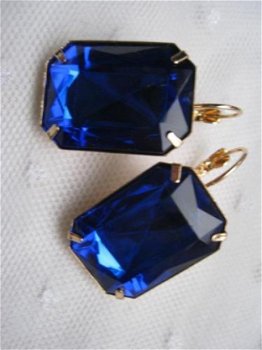 1001 oorbellen blauw kristal goud klapoorhaken vintage retro - 1