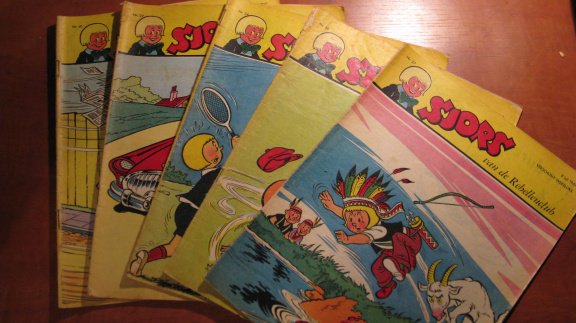 5 x Origineel stripverhaal uit de jaren 60: Sjors van de Rebellenclub 1961, nr 27,28,34,37,41 - 1