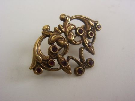 Oude broche met rode steentjes - 2