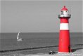 Fotokaart Vuurtoren Westkapelle (zwart-wit en rood) (Mar03) - 1 - Thumbnail