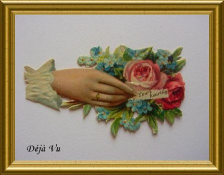 Antiek poezieplaatje : hand met bloemen : yours heartily - 1