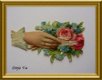 Antiek poezieplaatje : hand met bloemen : yours heartily - 1 - Thumbnail