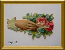 Antiek poezieplaatje : hand met bloemen : yours heartily