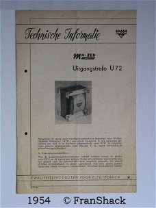 [1954] Technische informatie Mu-ZED Uitgangstrafo U72, bulletin, AMROH,