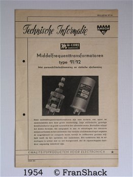 [1954] Technische informatie MF-trafo's 91/92 , bulletin 1F7-8, AMROH, - 1