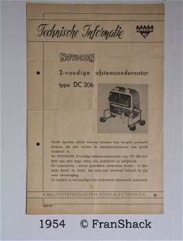 [1954] Technische informatie NOVOCON Afstemcondensator, bulletin, AMROH, - 1