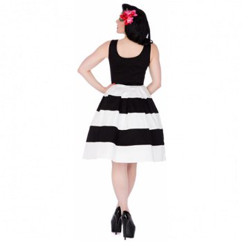 Dolly and Dotty, Anna Striped Dress in Black/ White. Swing jurk met zwart lijfje. - 4