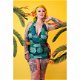 Collectif, Green Palm Skirted Swimsuit. Vintage halter badpak in palm print. - 2 - Thumbnail