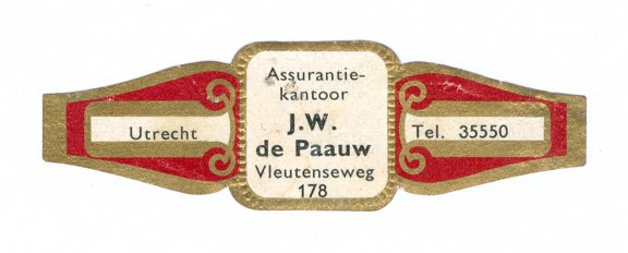 Zonder merk (type Carl Upmann) - Reclamebandje Assurantiekantoor J W de Paauw, Utrecht - 1